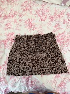 Leopard Print Paperbag Waist Skirt - Brown/Black